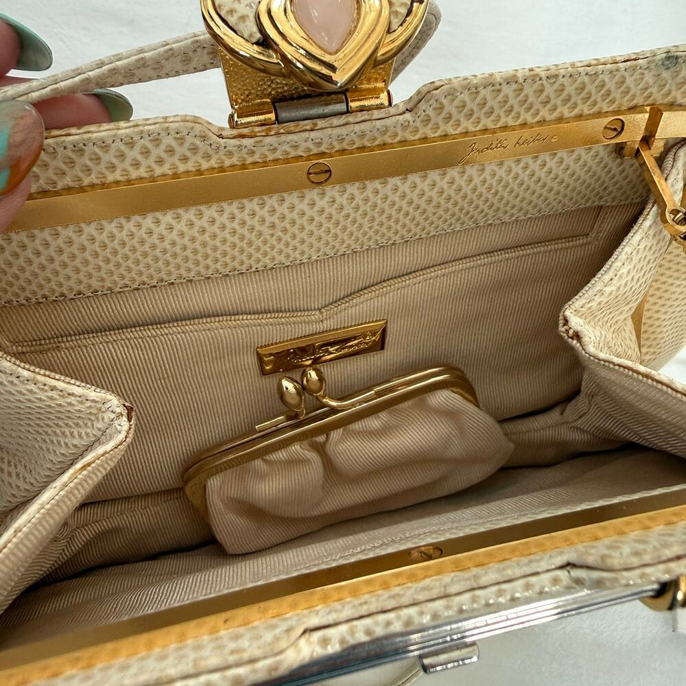 Judith Leiber Vintage Lizard Leather Clutch Gold Frame Evening Quiet Luxury Rare - Picture 7 of 9